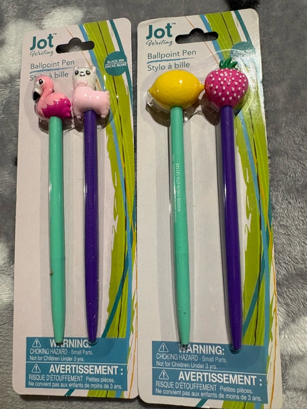 Jot Writing Cute Fruit & Animal Decorative Ballpoint Pen Set - Mint & Purple